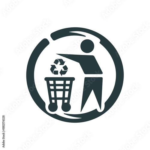 Icon depicting a person disposing of waste in a recycling bin, emphasizing environmental awareness