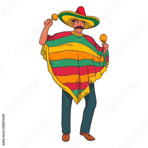 Mexican maracas player cartoon