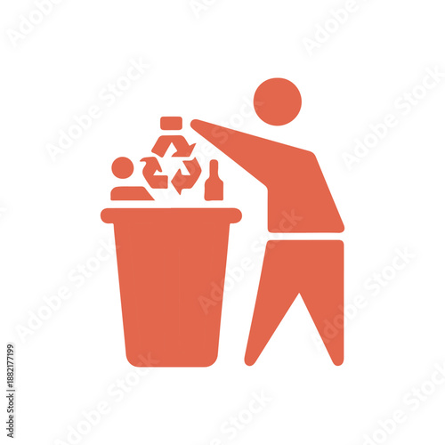 Person disposing of recyclable materials into a bin while another figure observes nearby