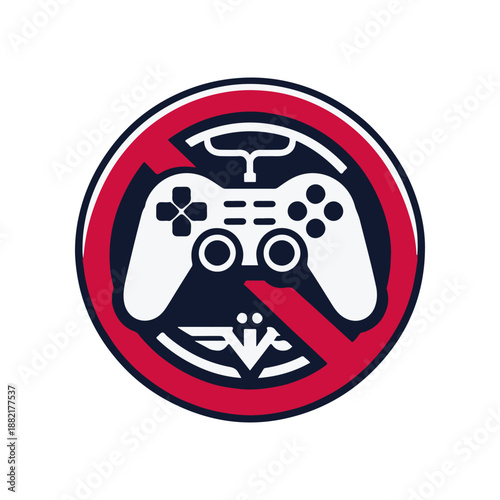 Prohibition symbol against video game controllers, emphasizing a call for digital detox and focus