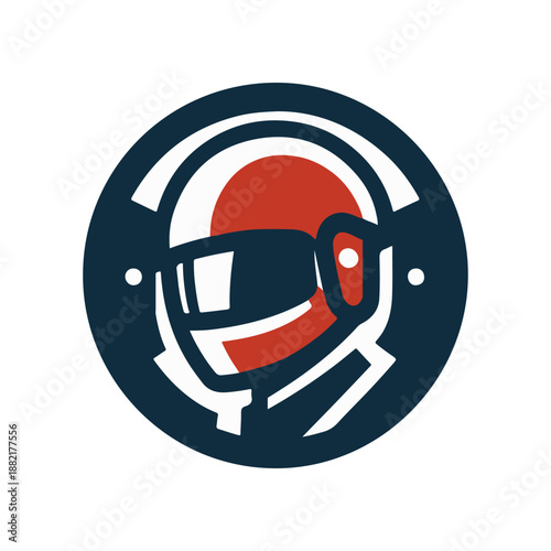 Retro-style astronaut logo featuring a helmeted figure against a circular background