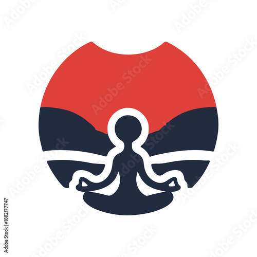 Serene silhouette of a person meditating against a vibrant sunset landscape backdrop