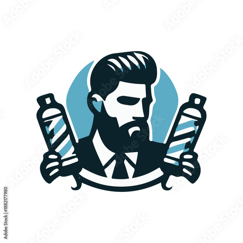 Stylish barber holding grooming products, set against a minimalistic background, showcasing expertise