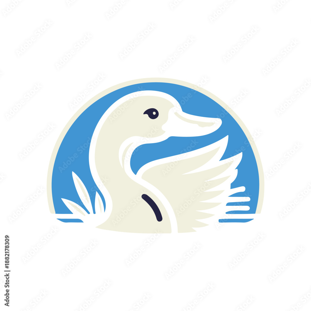 Obraz premium Stylized illustration of a graceful duck swimming against a serene blue background