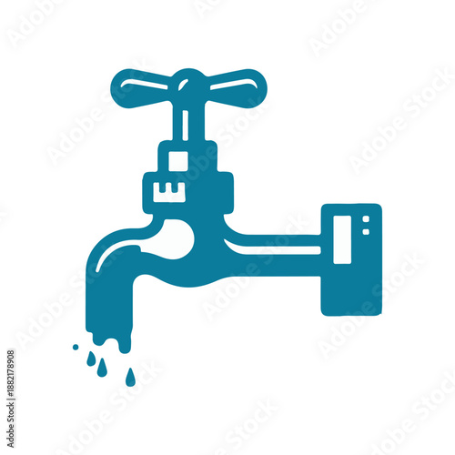 A blue water faucet with a dripping leak, set against a plain white background, illustrating plumbing issues