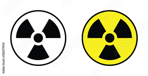 Radiation symbol icons in monochrome and color variations representing nuclear energy hazards and warning signs for hazardous materials storage areas vector