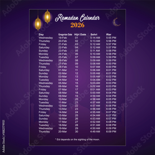 Ramadan Calendar 2026 – Sehri & Iftar Timings
