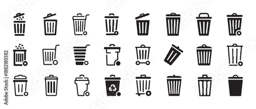 Trash and Recycling Bin Icon Set, Garbage Can Vector Collection. Vector illustration eps 10