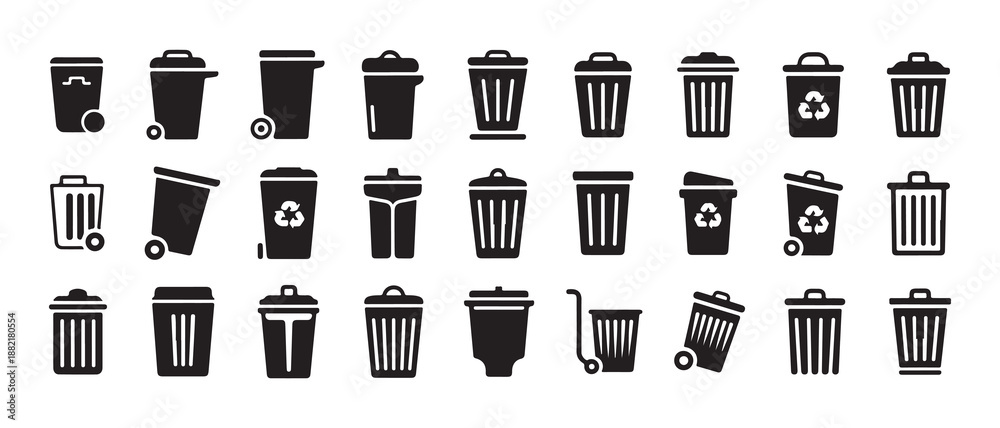 Φωτογραφία Trash Bin Icon Set Collection, Garbage and Recycling Can Vector Symbols