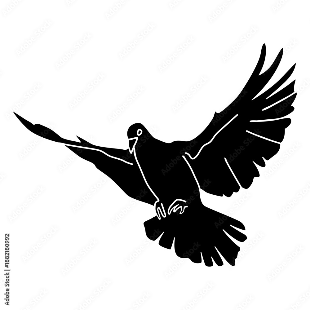 Fotografie Pigeon flying black cut out