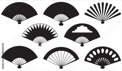 Black hand fan icons collection isolated on white background