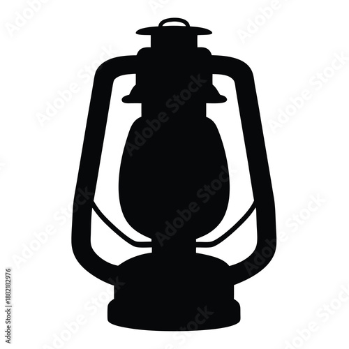 Simple minimalist silhouette drawing of an antique kerosene lantern on white