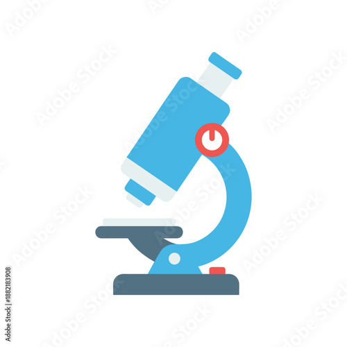 A colorful microscope on a laboratory bench with scientific equipment in the background