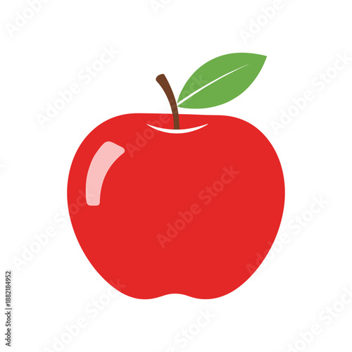 A vibrant red apple with a green leaf, showcasing freshness against a plain background