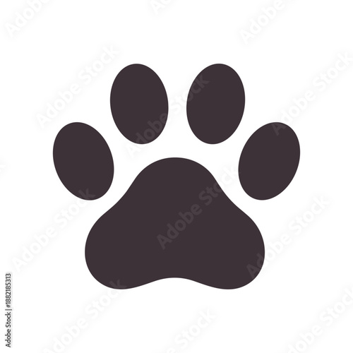 Black silhouette of a paw print on a white background, symbolizing pets and animal care