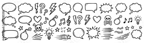 Line speed cartoon effect, boom explosive motion line element set. Comic boom burst, explosive smoke, line speed cartoon vector icon. Hand drawn sketch doodle action effect. Vector illustration