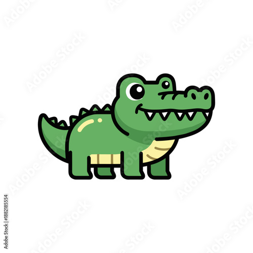 Cartoon crocodile character standing cheerfully on a white background, suitable for children's illustrations