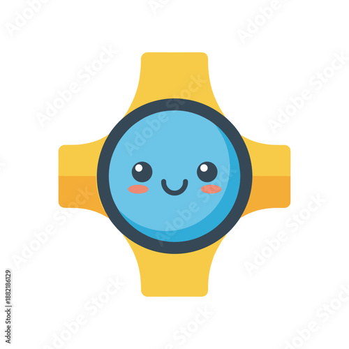 Cheerful cartoon character with a smiling face on a colorful background, suitable for children's content