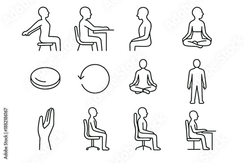 Band stance healthy posture stretch full icon chair relaxed width vector rest