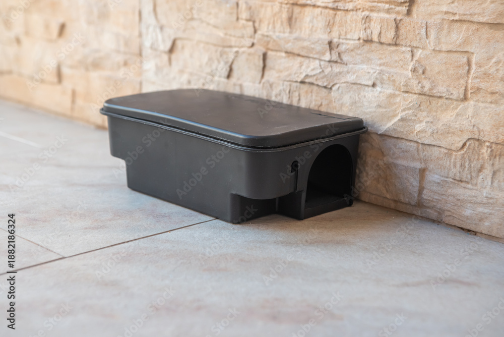 Φωτογραφία Black plastic rodent bait station for pest control