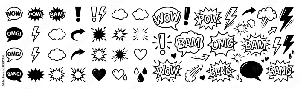 Foto Comic boom cartoon effect line element set