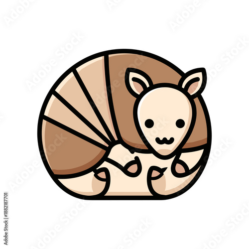 Cute cartoon armadillo character curled up, showcasing playful design with simple colors