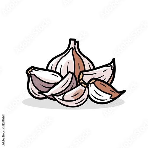 Fresh garlic cloves arranged artistically on a clean white background, ideal for culinary use
