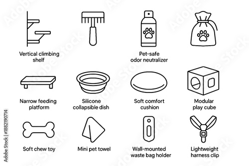 Care shelf neutralizer feeding vector waste small pet towel harness holder icon