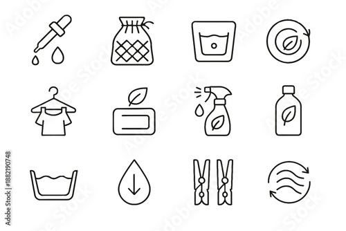 Clothing bowl laundry icon eco natural softener vector line concentrated dropper drying