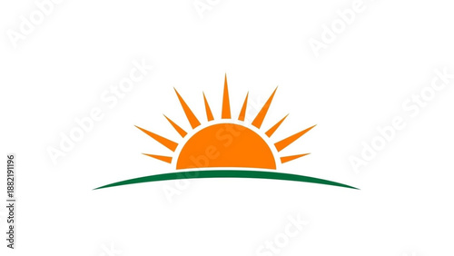Vibrant orange sunrise over green hill morning graphic symbol