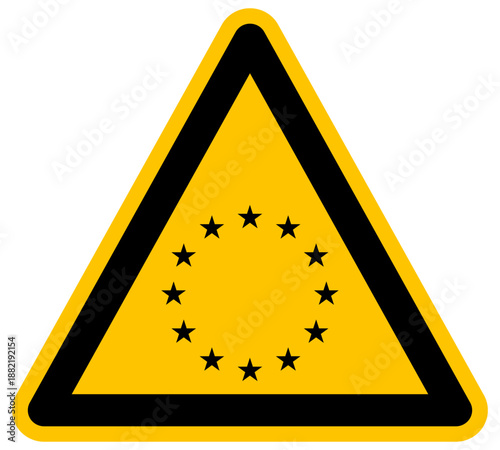 Señal de advertencia amarilla círculo de estrellas concepto de unión europea o internacional diseño vectorial