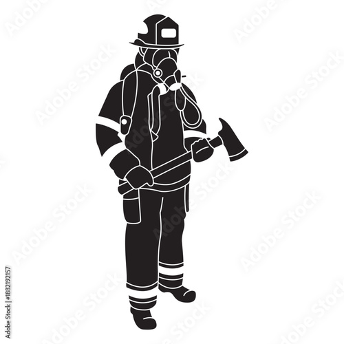 Fireman axe mask flat silhouette