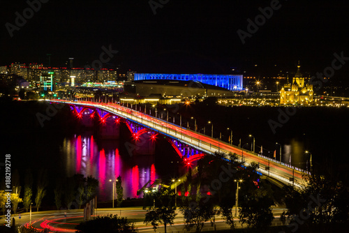 Nizhniy Novgorod. Bridge over the Oka River at night.