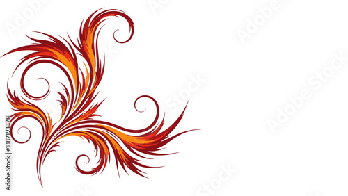 Vibrant red and orange swirling floral design element.
