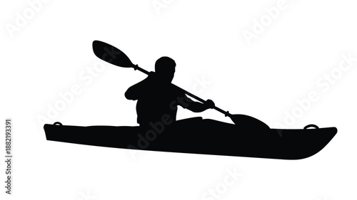 Kayaker paddling a boat on water a striking black silhouette