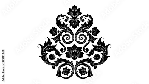 Ornate black floral pattern on white background.