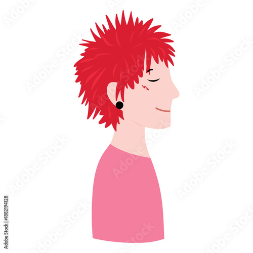 Man Profile, Vector Portrait for Avatars and Branding. Red hair, earring. Male Head Silhouette, Stylized Profile Illustration for Icons. Person Portrait