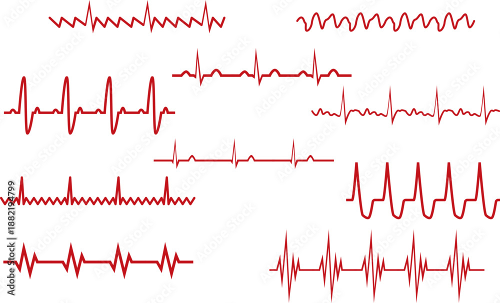 Obraz premium Red E C G heartbeat patterns on white background lines