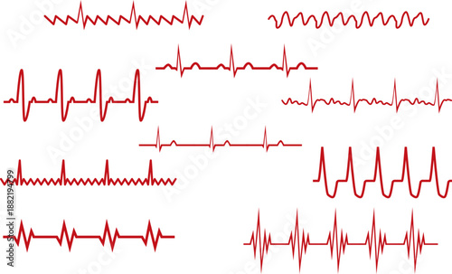 Red E C G heartbeat patterns on white background lines