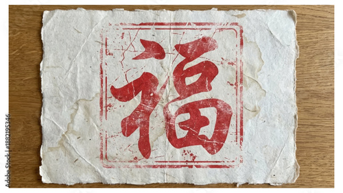 Chinese calligraphy character for 'fu' or 'blessing' on white paper with red ink and square border
