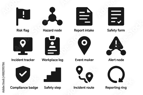 Flat icon vector safety equal spacing tile set optional icons incident workplace