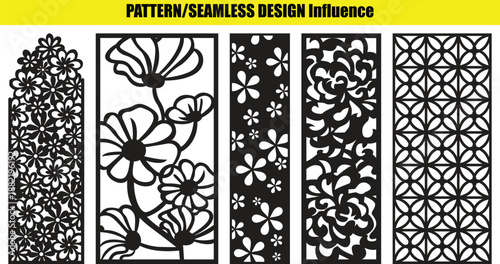 Four and seamless floral and geometric patterns flowers