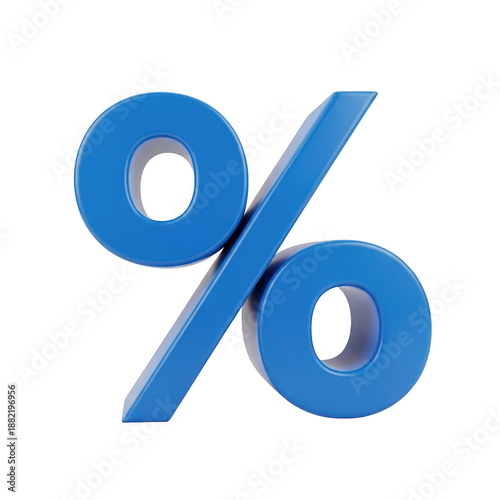 3d blue percent symbol isolated on transparent background