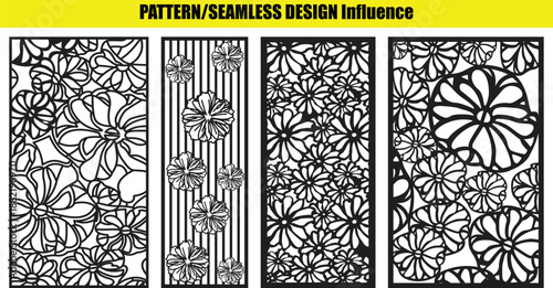 Four and floral seamless patterns with different flowers background