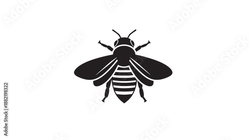 Bee Icon in Simple Monochrome Style with Black Color on White Background for Logo Design