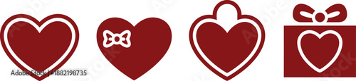 Red heart shapes with bow and gift box icons presented on transparent background high-quality professional detailed modern elegant stylish clean