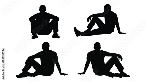 silhouette depictions of a man sitting in various casual and relaxed poses