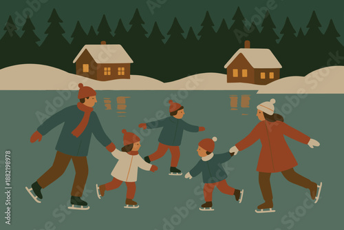 Characters vector labels chinese cohesive no style winter icon skating bubbles cozy