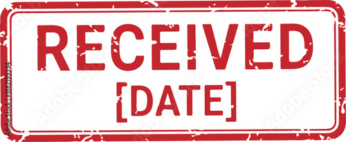 Distressed red received stamp with date placeholder, vector illustration for mockup or overlay effect