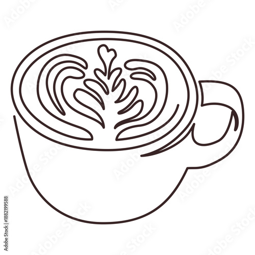 Cup with latte arte line drawing